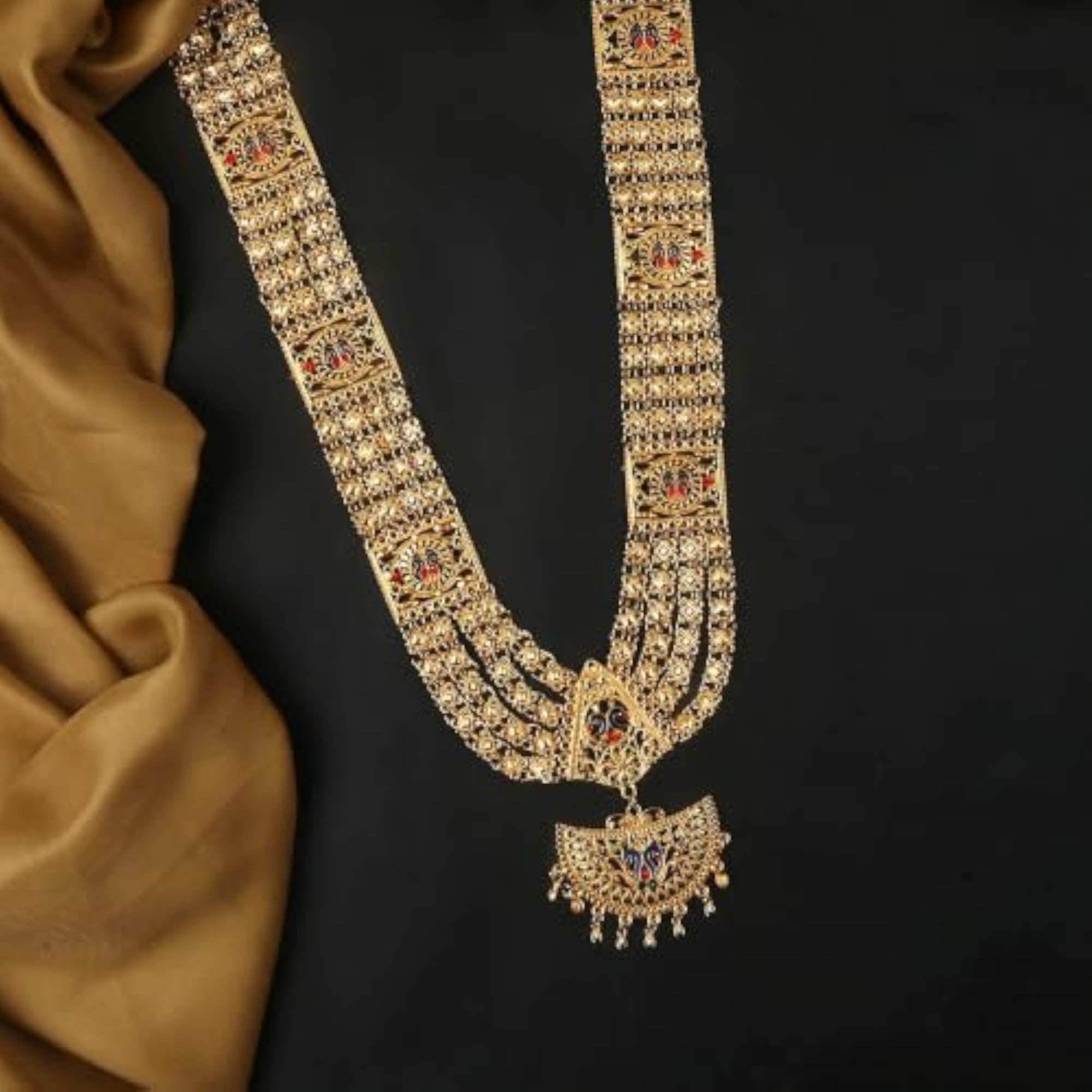 Multi-Layer Long Peacock Necklace, Traditional Art Jewellery